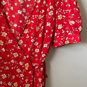 Red floral wrap dress
